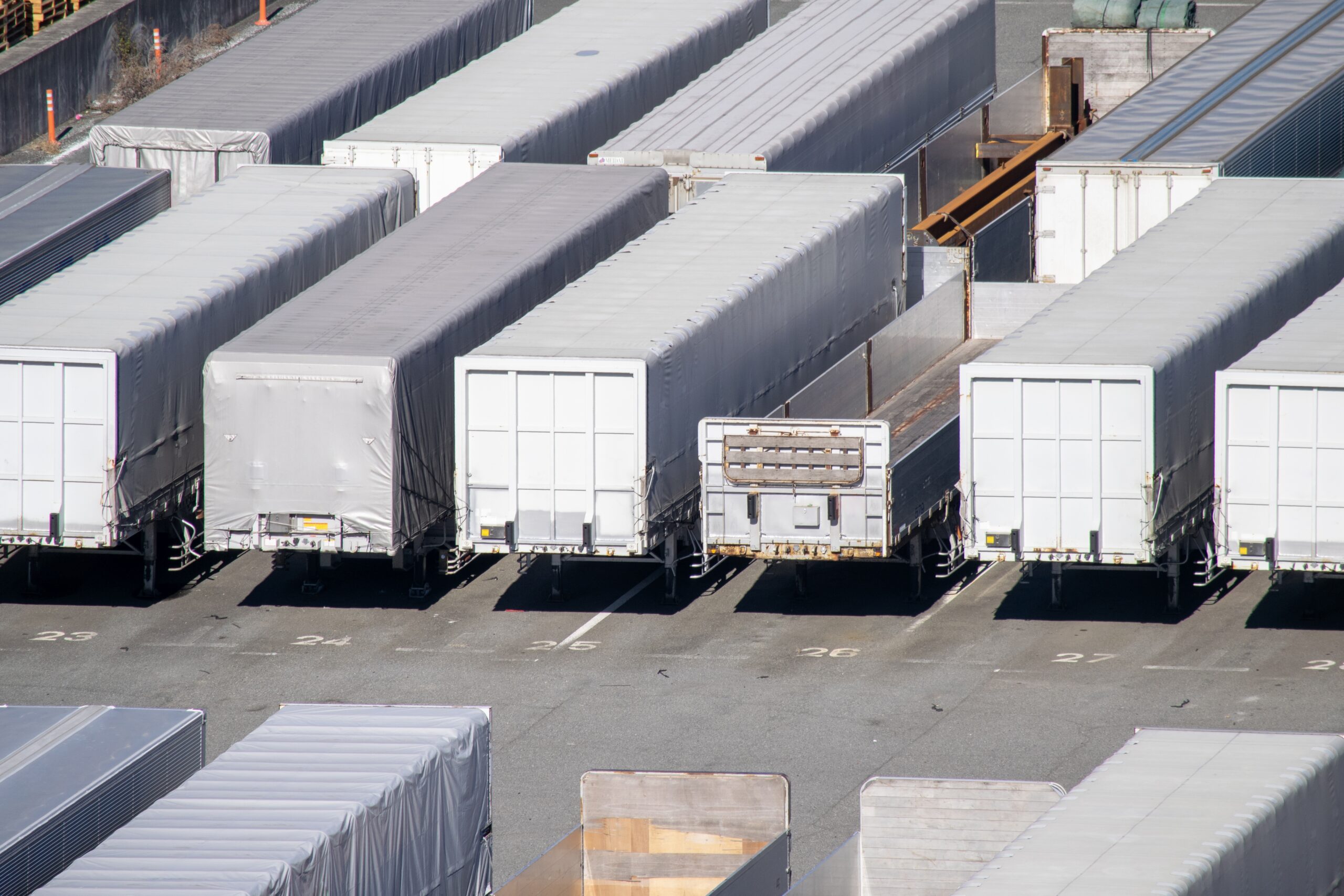 Trailers parked in a lot